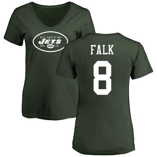 New York Jets Green Women Luke Falk Name and Number Logo NFL Football #8 T Shirt